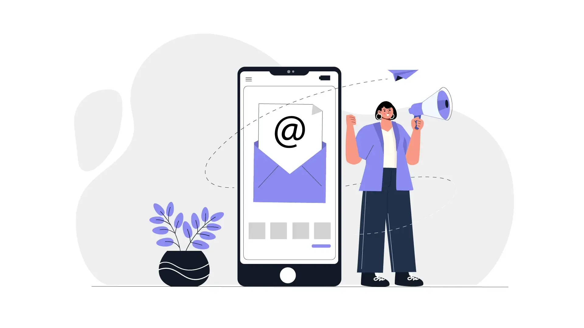 Vector Illustration of a Woman Instructing Email Sending on Phone